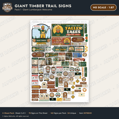 Alpine Railworks 30786HO HO Scale Roadside Signs - Lumberjack Redwoods