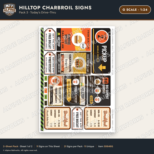 Alpine Railworks 30646G G Scale Fast Food Signs - Charbroiled Burgers