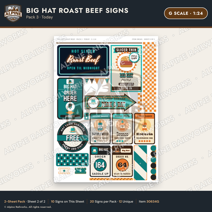 Alpine Railworks 30634G G Scale Fast Food Signs - Western Roast Beef