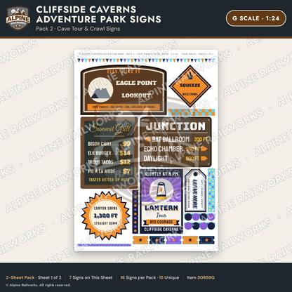 Alpine Railworks 30859G G Scale Roadside Signs - Cave Adventure Park