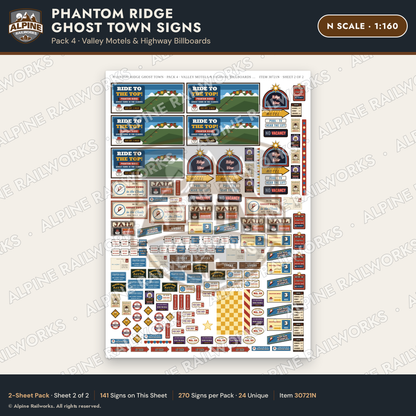 Alpine Railworks 30721N N Scale Roadside Signs - Mountain Ghost Town