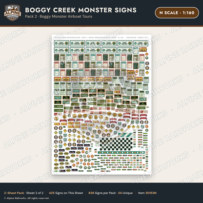 Alpine Railworks 30153N N Scale Boggy Creek Monster Signs
