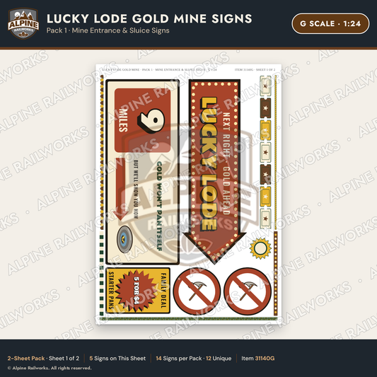 Alpine Railworks 31140G G Scale Roadside Signs - Gold Panning Mine