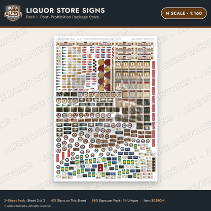 Alpine Railworks 30290N N Scale Liquor Store Signs