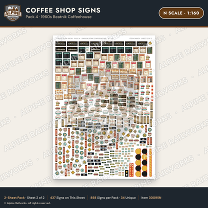 Alpine Railworks 30095N N Scale Coffee Shop Signs