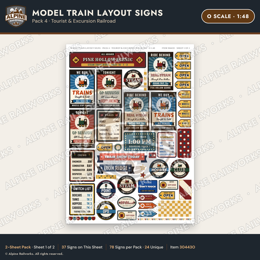 Alpine Railworks 30443O O Scale Model Train Layout Signs - Tourist