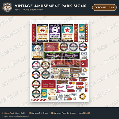 Alpine Railworks 30206O O Scale Vintage Amusement Park Signs
