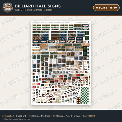 Alpine Railworks 30099N N Scale Billiard Hall Signs