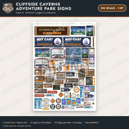 Alpine Railworks 30861HO HO Scale Roadside Signs - Cave Adventure Park