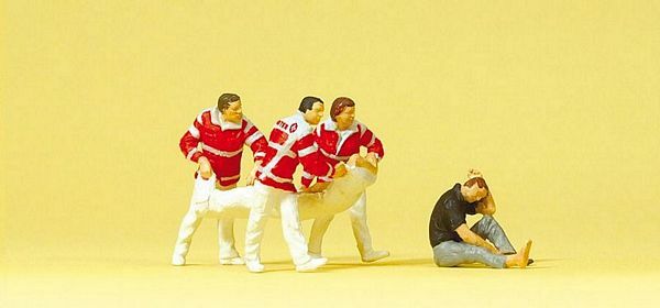 Preiser 10567 HO Scale Emergency -Paramedics w/Rescue Sheet & Injured Person (4)
