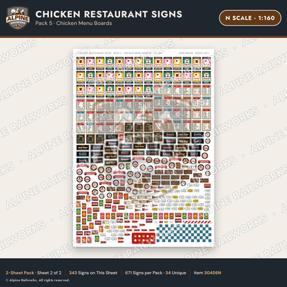Alpine Railworks 30456N N Scale Chicken Restaurant Signs
