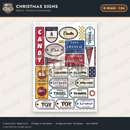 Alpine Railworks 30361G G Scale Christmas Signs - Church & Community