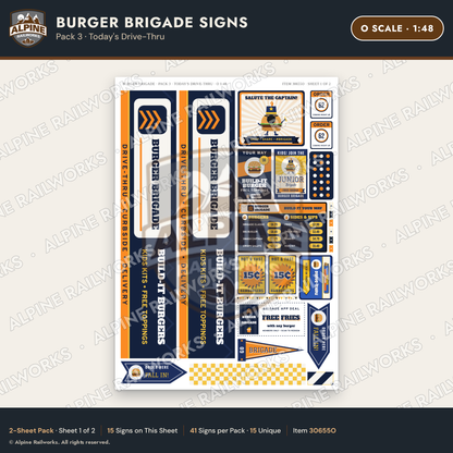 Alpine Railworks 30655O O Scale Fast Food Signs - Burgers