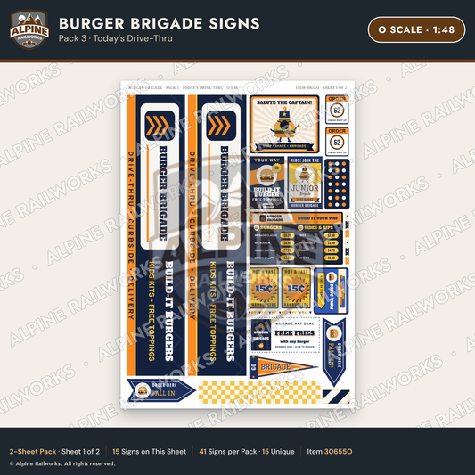 Alpine Railworks 30655O O Scale Fast Food Signs - Burgers