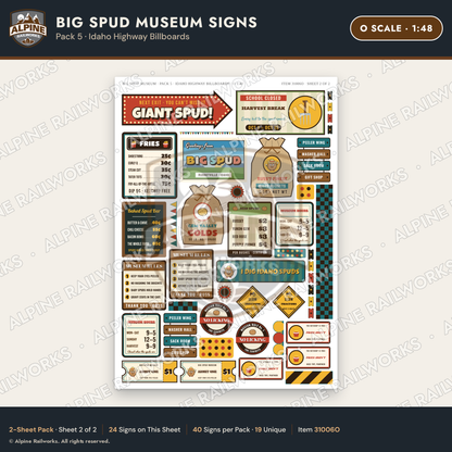 Alpine Railworks 31006O O Scale Roadside Signs - Potato Museum