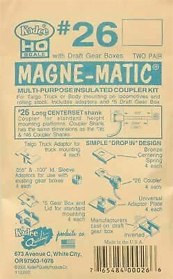Kadee 26 HO Scale #26 Plastic-Shank Coupler - Kit - Magne-Matic(R) -- Long 25/64" Centerset w/#213 & #232 Draft Gear Box & Talgo Truck Adaptors