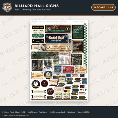 Alpine Railworks 30099O O Scale Billiard Hall Signs