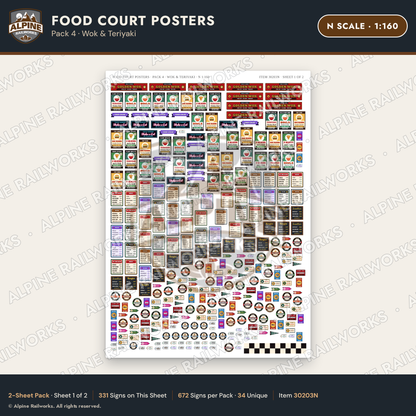 Alpine Railworks 30203N N Scale Food Court Posters - Wok & Teriyaki