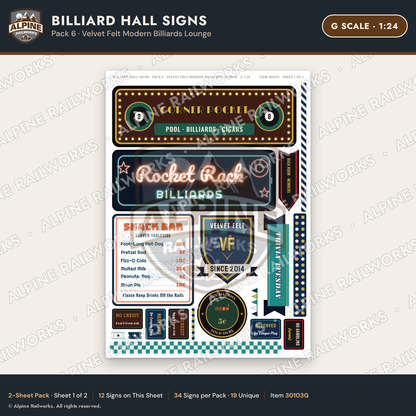 Alpine Railworks 30103G G Scale Billiard Hall Signs