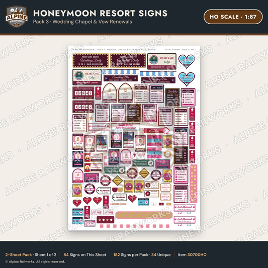 Alpine Railworks 30700HO HO Scale Honeymoon Resort Signs