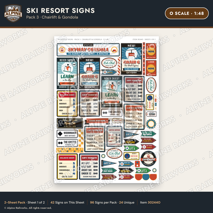 Alpine Railworks 30244O O Scale Ski Resort Signs - Chairlift & Gondola