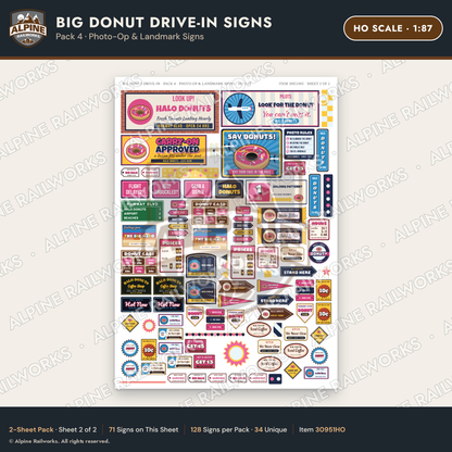 Alpine Railworks 30951HO HO Scale Roadside Signs - Giant Donut Shop