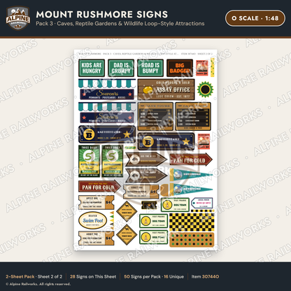 Alpine Railworks 30744O O Scale Tourist Signs - Mount Rushmore - Caves