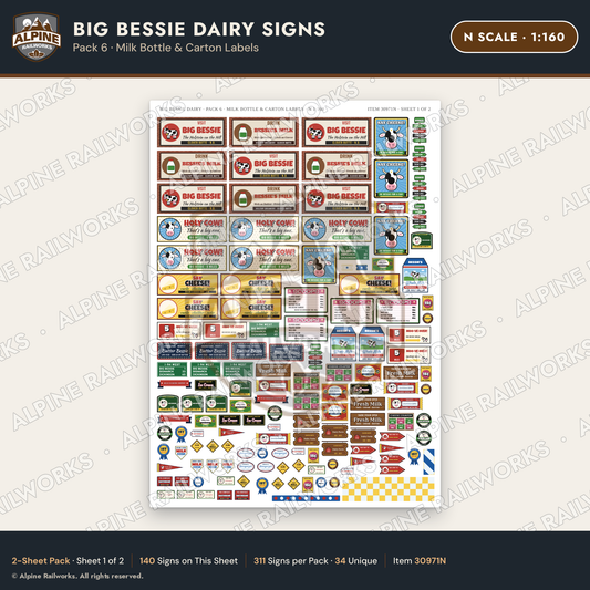 Alpine Railworks 30971N N Scale Roadside Signs - Giant Cow Dairy