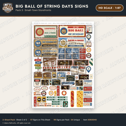 Alpine Railworks 30830HO HO Scale Roadside Signs - Giant Ball of Twine