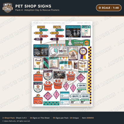 Alpine Railworks 30665O O Scale Pet Shop Signs - Adoption Day
