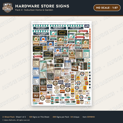 Alpine Railworks 30119HO HO Scale Hardware Store Signs - Suburban Home