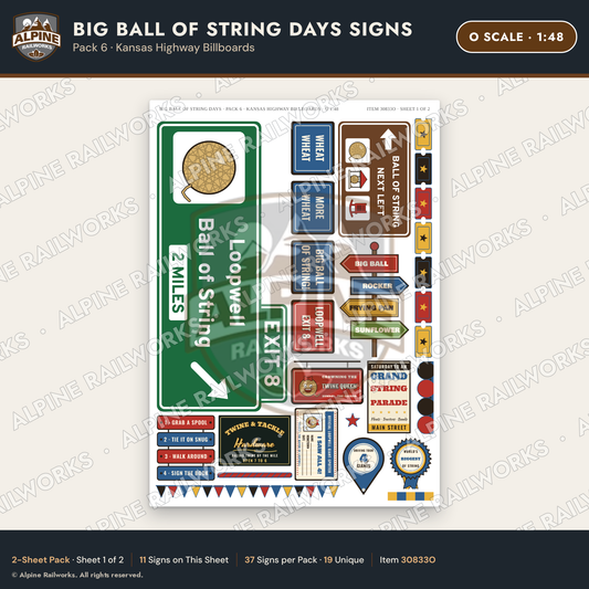 Alpine Railworks 30833O O Scale Roadside Signs - Giant Ball of Twine