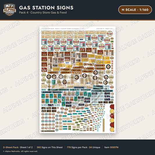 Alpine Railworks 30017N N Scale Gas Station Signs - Country Store Gas