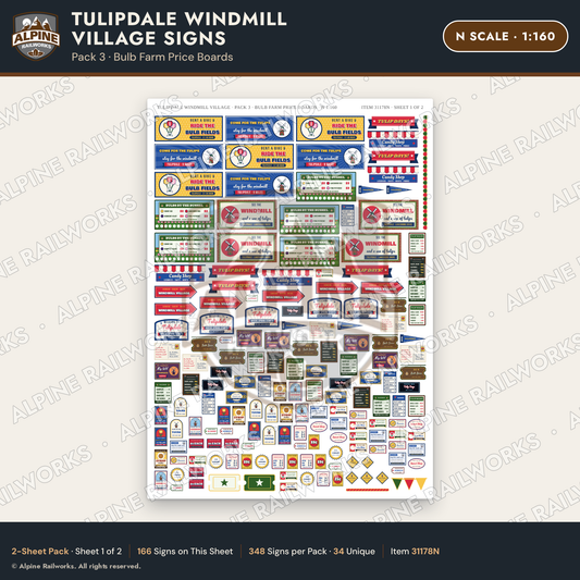 Alpine Railworks 31178N N Scale Roadside Signs - Windmill Village