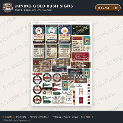 Alpine Railworks 30264O O Scale Mining Gold Rush Signs