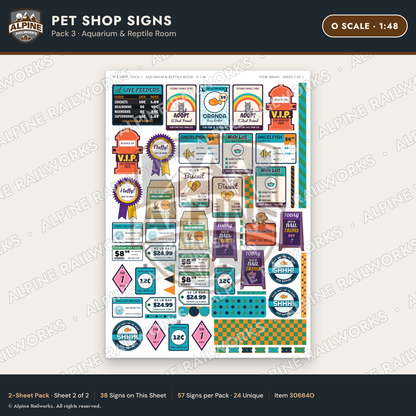Alpine Railworks 30664O O Scale Pet Shop Signs - Aquarium