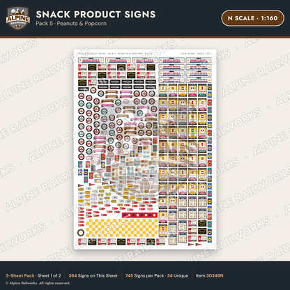 Alpine Railworks 30348N N Scale Snack Product Signs - Peanuts
