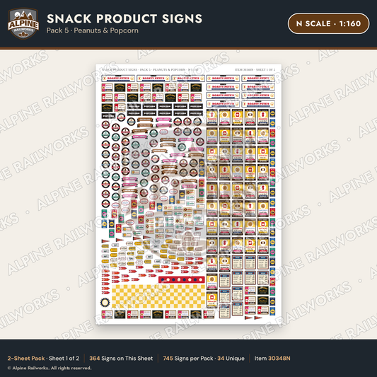 Alpine Railworks 30348N N Scale Snack Product Signs - Peanuts