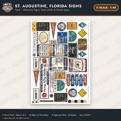 Alpine Railworks 31284O O Scale St. Augustine FL Signs - Welcome Signs