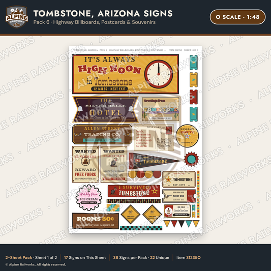 Alpine Railworks 31235O O Scale Tombstone AZ Signs - Billboards