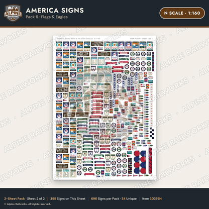 Alpine Railworks 30379N N Scale America Signs - Flags & Eagles