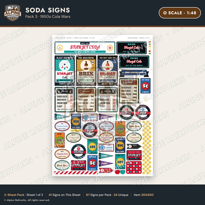 Alpine Railworks 30340O O Scale Soda Signs - 1950s Cola Wars