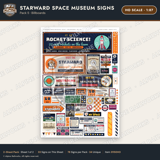 Alpine Railworks 31150HO HO Scale Roadside Signs - Space Museum