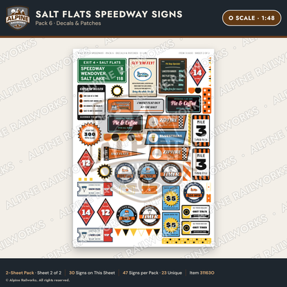 Alpine Railworks 31163O O Scale Racing Signs - Salt Flats Speedway