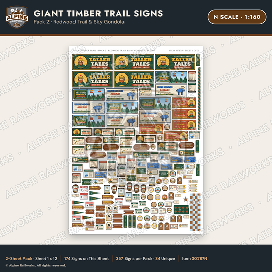 Alpine Railworks 30787N N Scale Roadside Signs - Lumberjack Redwoods