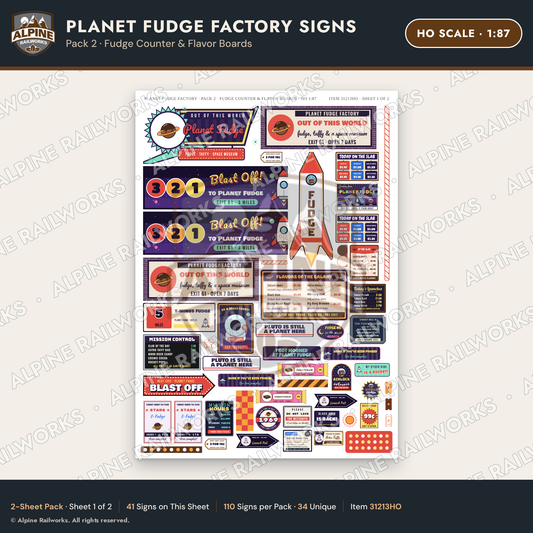 Alpine Railworks 31213HO HO Scale Fudge Factory Signs - Fudge Counter