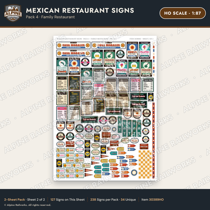 Alpine Railworks 30389HO HO Scale Mexican Restaurant Signs