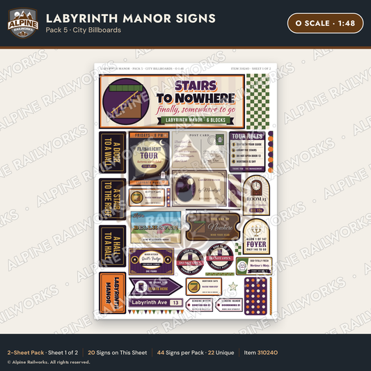 Alpine Railworks 31024O O Scale Roadside Signs - Mystery Mansion
