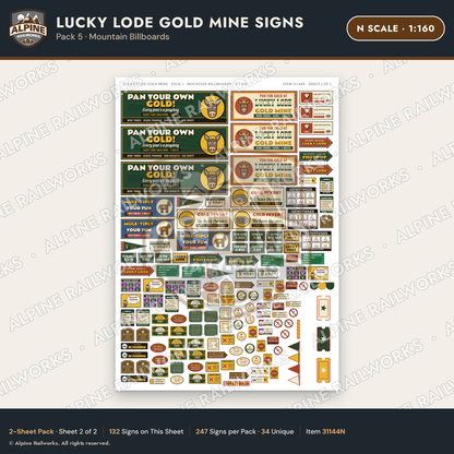 Alpine Railworks 31144N N Scale Roadside Signs - Gold Panning Mine