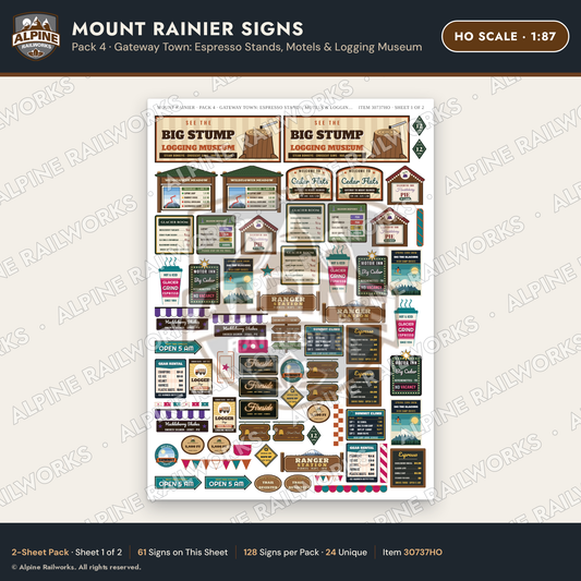 Alpine Railworks 30737HO HO Scale Tourist Signs - Mount Rainier